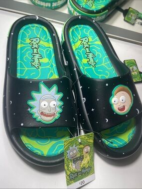 Men’s Rick & Morty Black & Teal Slide Sandals